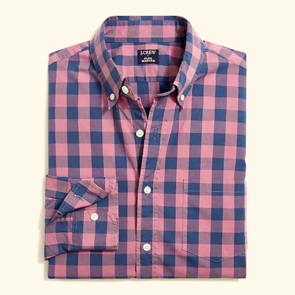 J Crew Large Wine Blue Slim Ranger Gingham Flex Casual Shirt